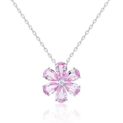 LCB0003 S925 Silver Plated 18White Gold PearLAB Gemstone Six Petal Small Flower Moissanite Necklace/Caibao 3.0ct